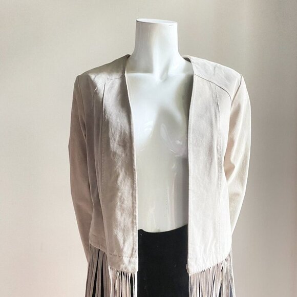 NWT Soia & Kyo Romie Collarless Light Grey Suede Long fringe  Boho Jacket XS - Picture 5 of 13